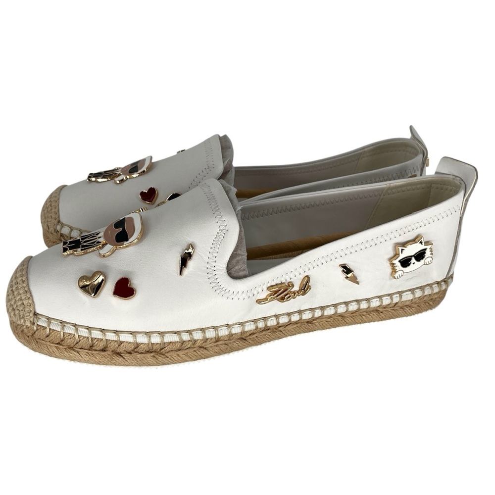 Karl Lagerfeld Michaela Espadrille Flats White Logo - Size 9.5 - Picture 2 of 12